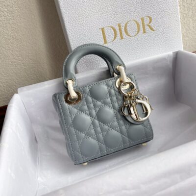 Lady Dior Micro 12 Bag in Bluish Grey