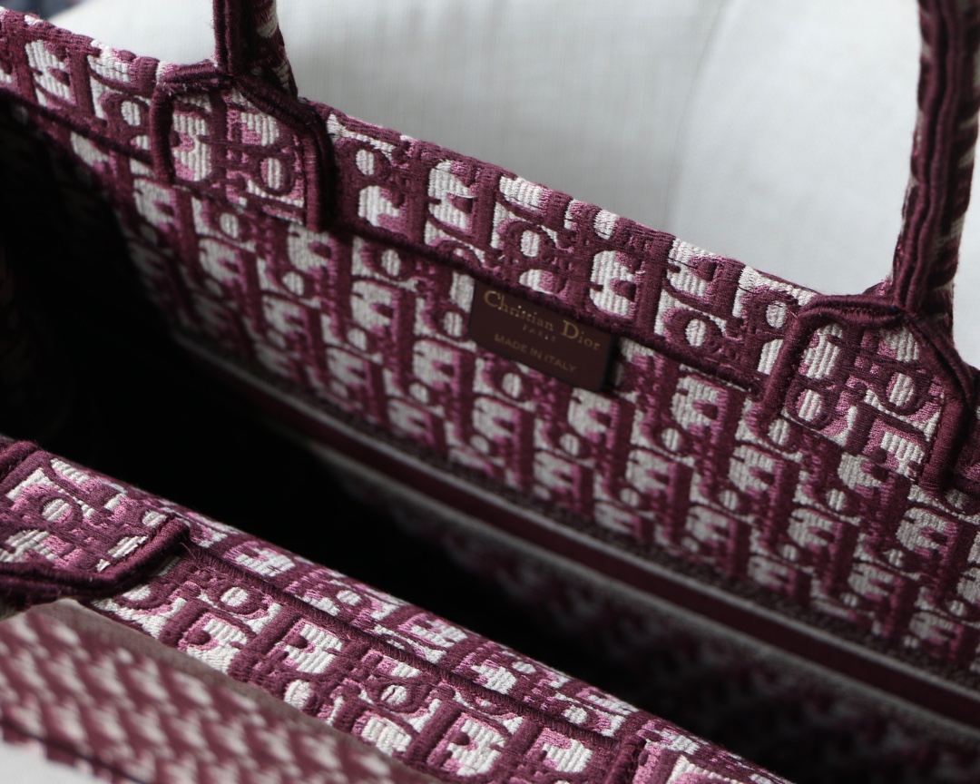 Dior Large Book Tote Bag in Dark Red Monogram - Image 7