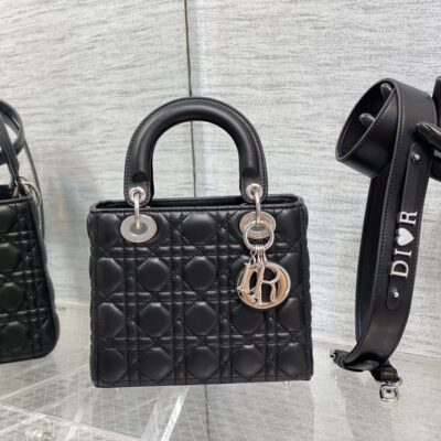 Lady Dior Mini Bag in Black Sheepskin
