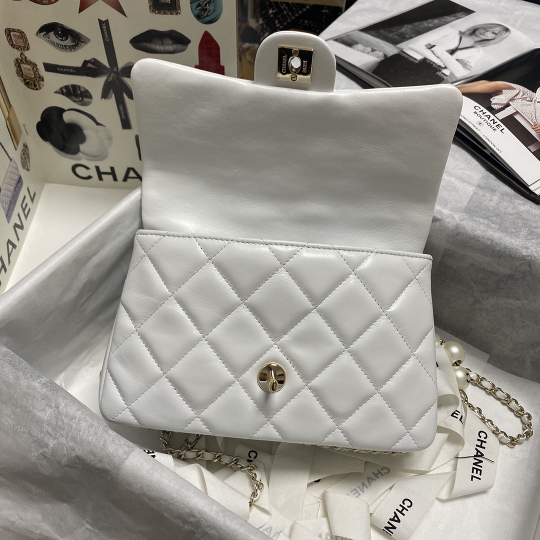 Chanel Pearl Chain Small Flap Bag in White - Image 8