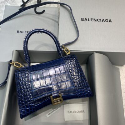 Balenciaga Small Hourglass Bag in Navy Blue Crocodile Pattern
