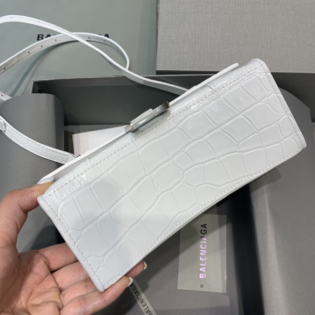 Balenciaga Mini Hourglass Bag in White Crocodile Pattern - Image 8