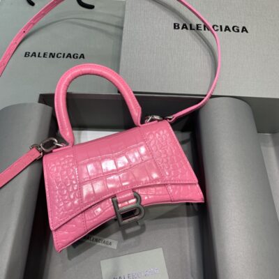 Balenciaga Mini Hourglass Bag in Pink Crocodile Pattern