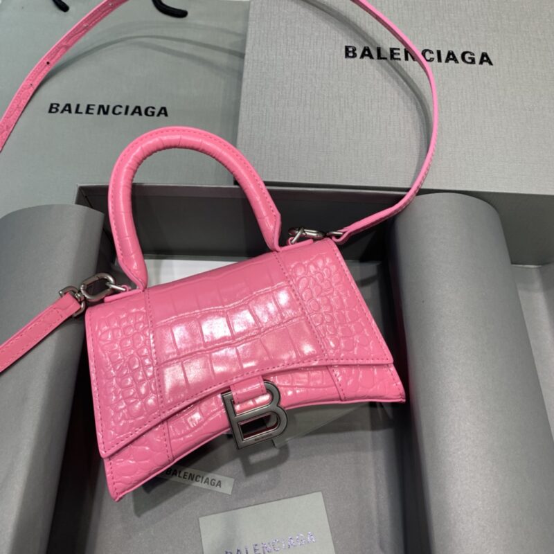 Balenciaga Mini Hourglass Bag in Pink Crocodile Pattern