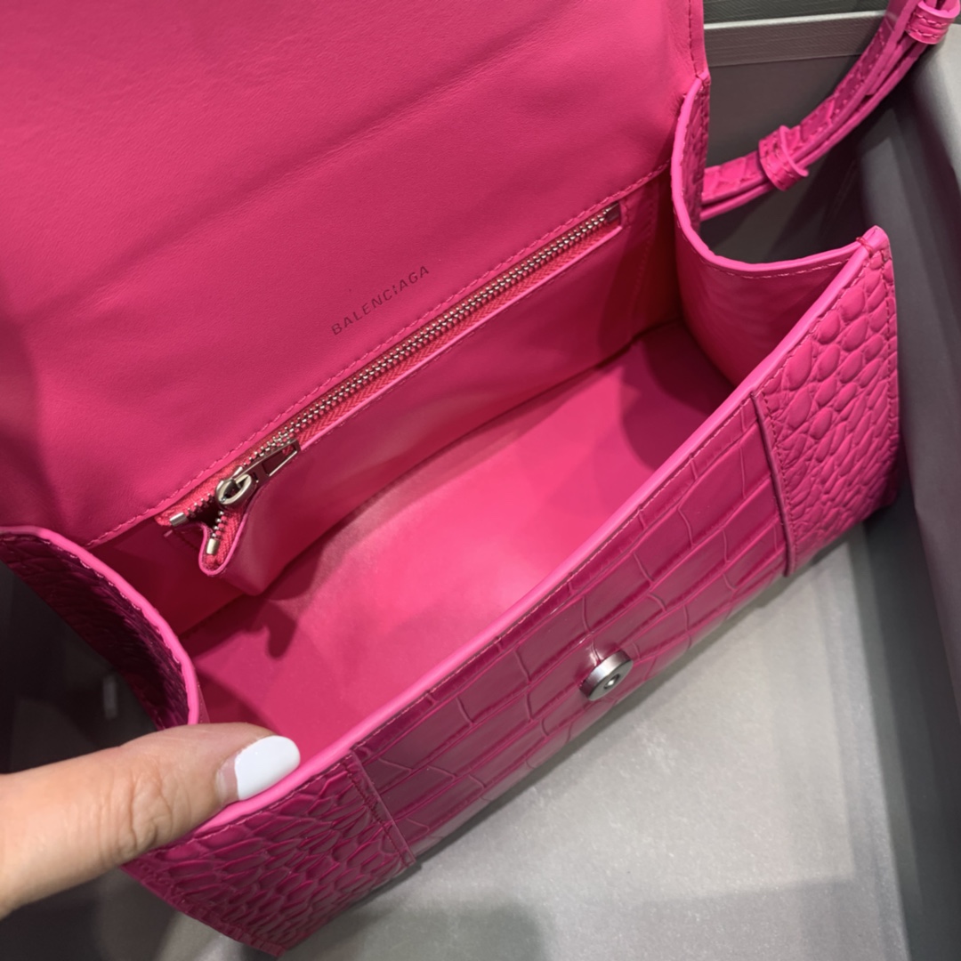 Balenciaga Small Hourglass Bag in Rose Red Crocodile Pattern - Image 6