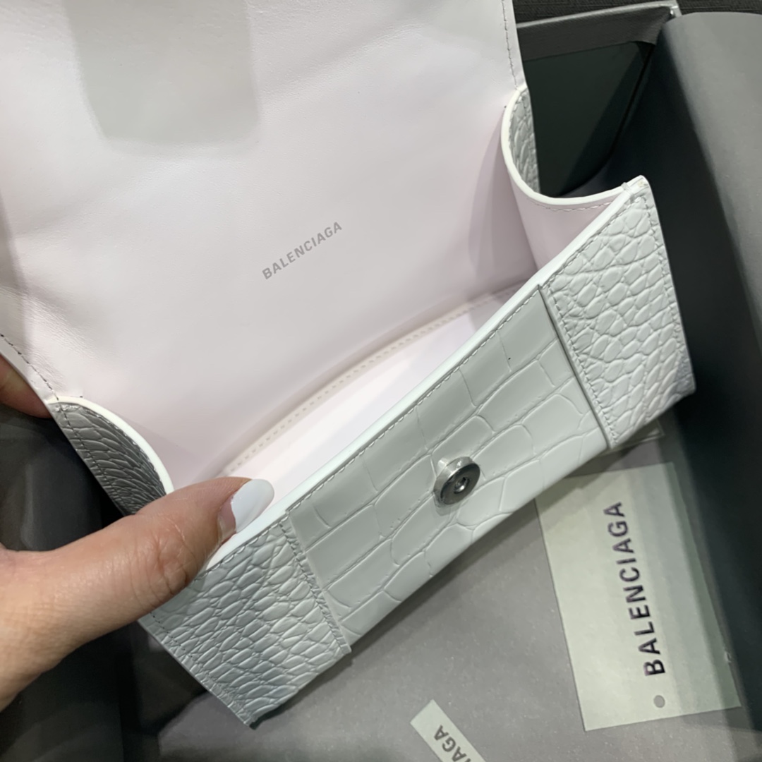 Balenciaga Mini Hourglass Bag in White Crocodile Pattern - Image 4