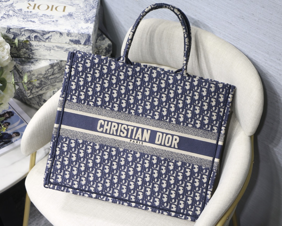 Dior Large Book Tote Bag in Blue Monogram