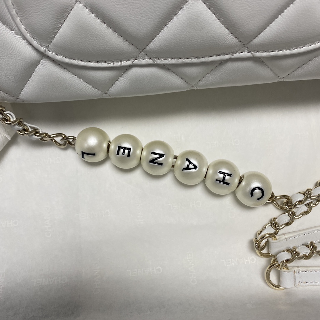 Chanel Pearl Chain Small Flap Bag in White - Image 9