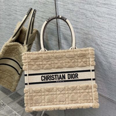 Dior Small Beige Velvet Tote Bag