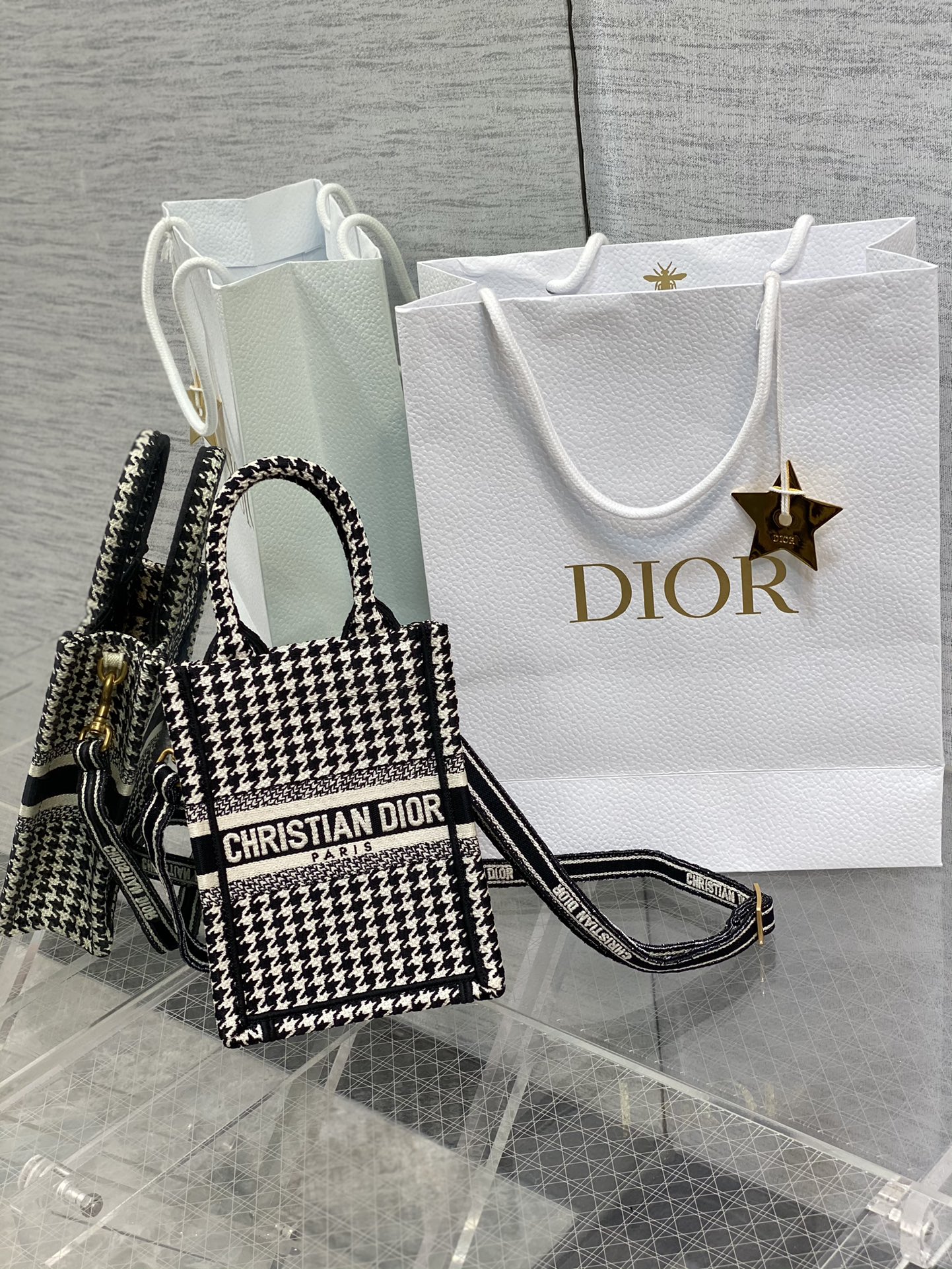 Dior Mini Tote Bag in Black &White Houndstooth - Image 11