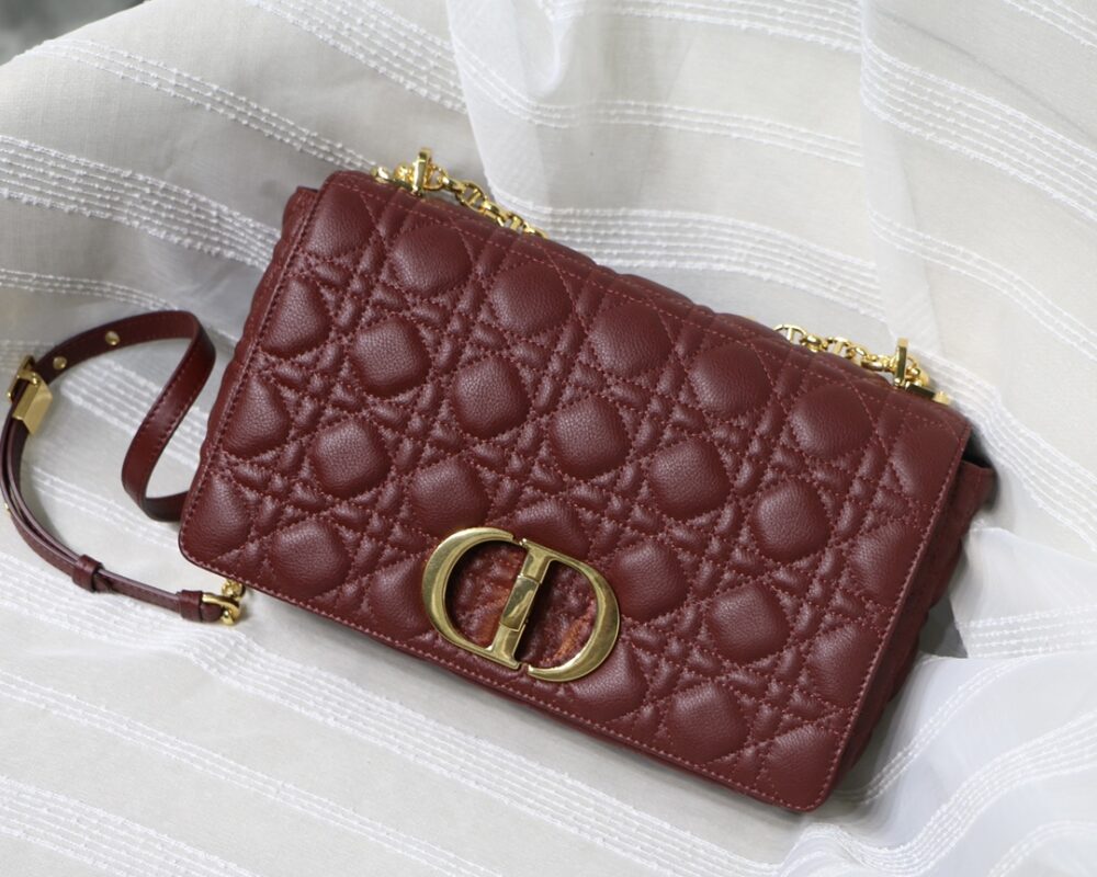 Dior Large Caro Bag in Wine Red Calfskin