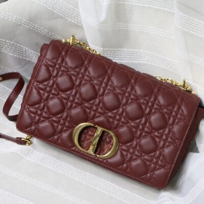 Dior Large Caro Bag in Wine Red Calfskin