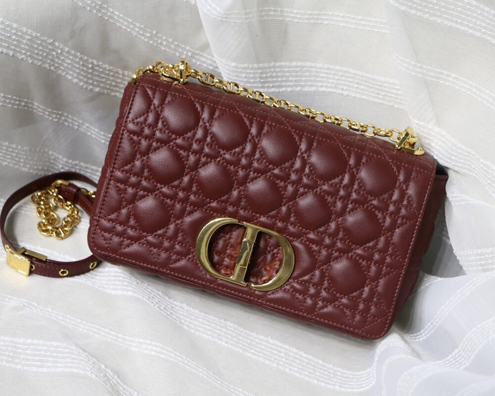 Dior Medium Caro Bag in Wine Red Calfskin