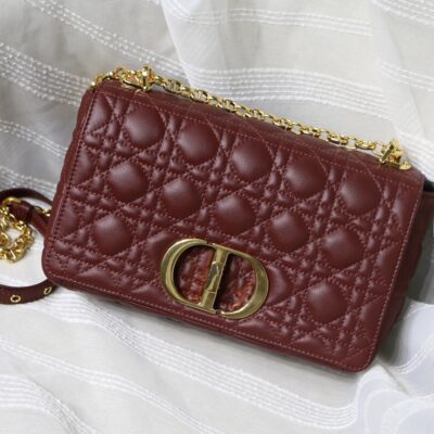 Dior Medium Caro Bag in Wine Red Calfskin