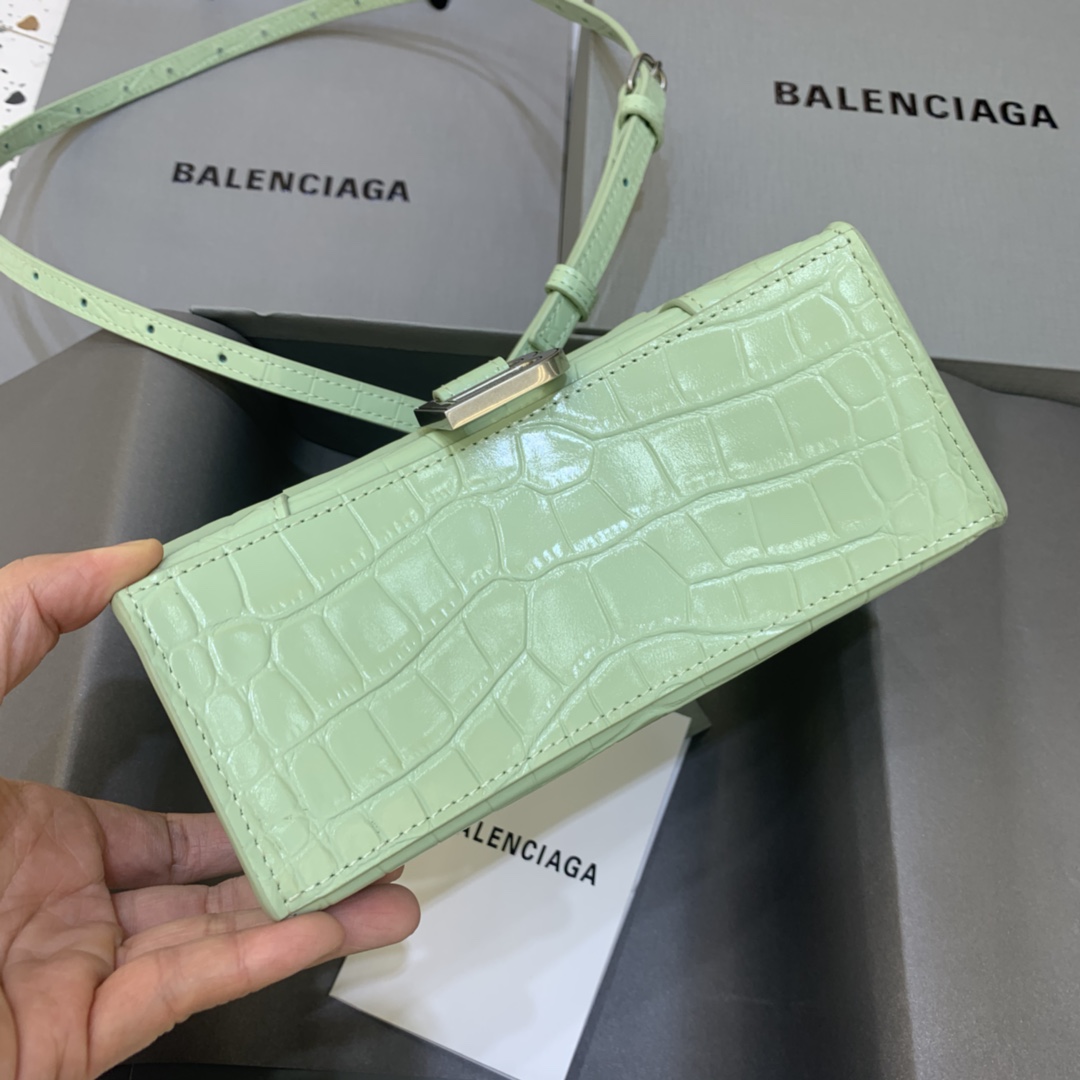 Balenciaga Mini Hourglass Bag in Mint Green Crocodile Pattern - Image 5