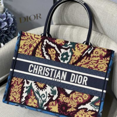 Dior Small Book Tote Stripe Bag in Blue Maple Leaf Embroidery