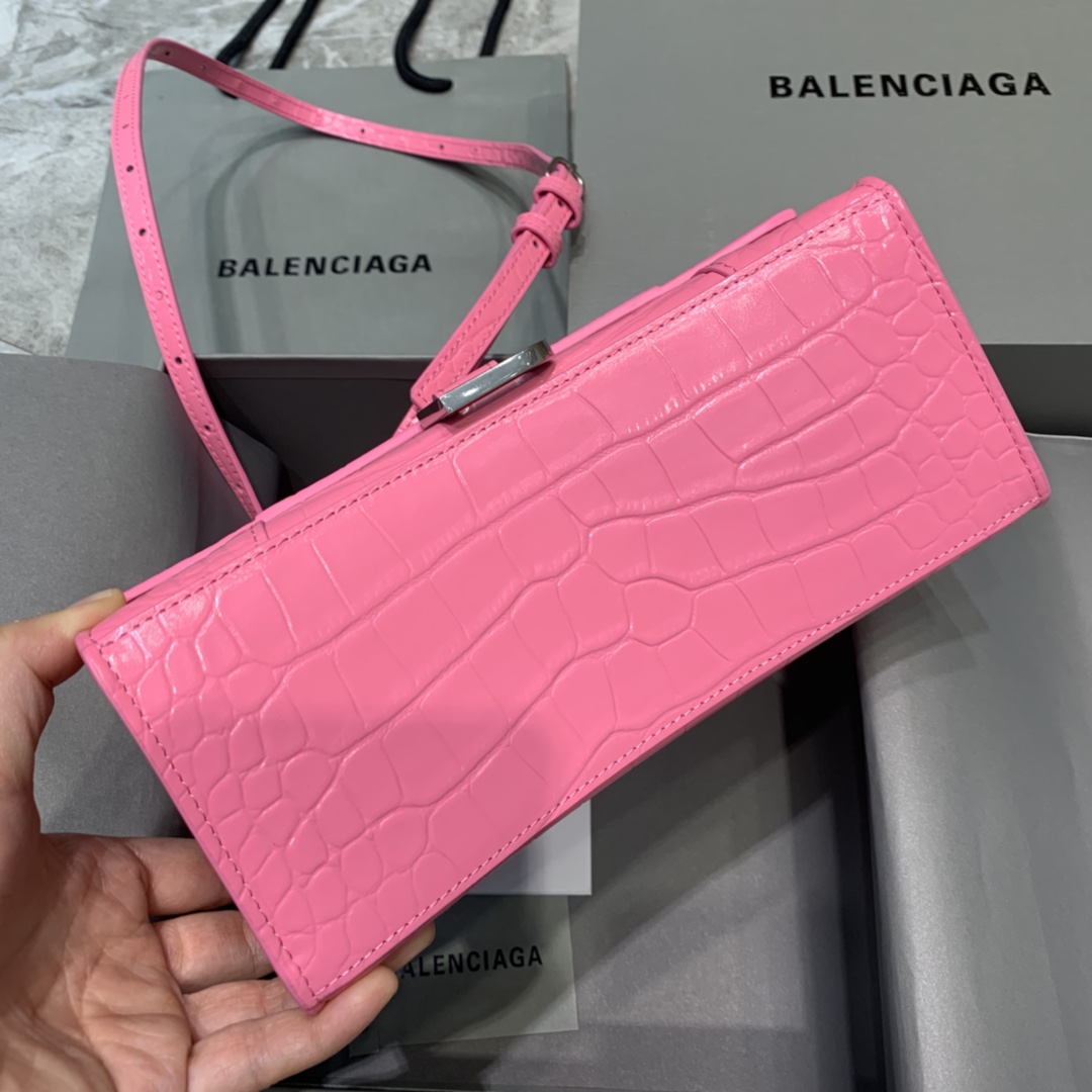 Balenciaga Small Hourglass Bag in Pink Crocodile Pattern - Image 5