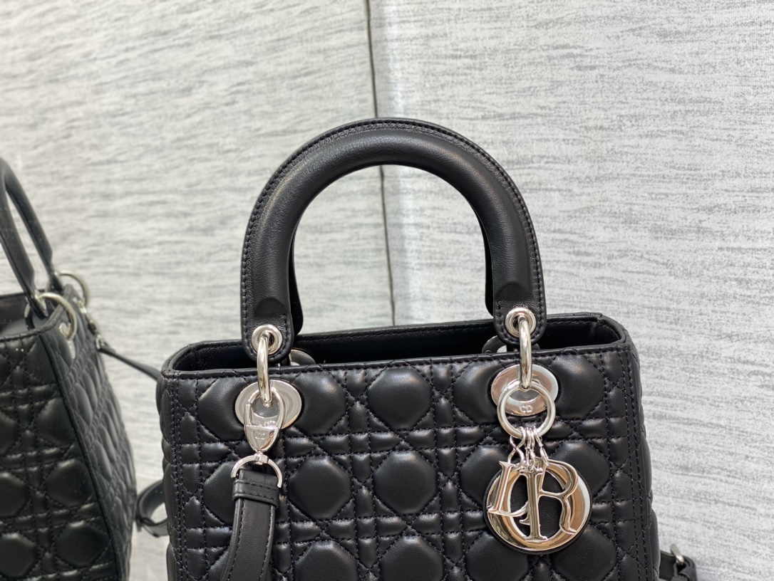Lady Dior Small Bag in Black Sheepskin - Image 5