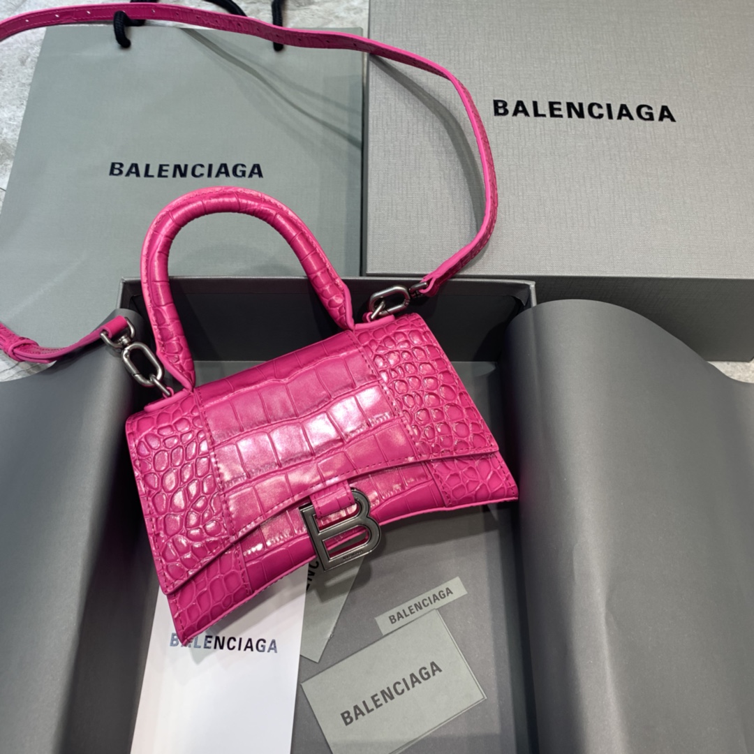 db9bf2_dbde9eefc16e489f8dd4f24a1473f233mv2.jpg Balenciaga Mini Hourglass Bag in Rose Red Crocodile Pattern - Image 1