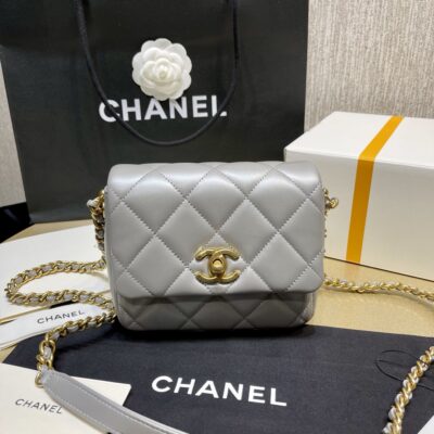 Chanel Chain Mini Flap Bag in Grey Leather