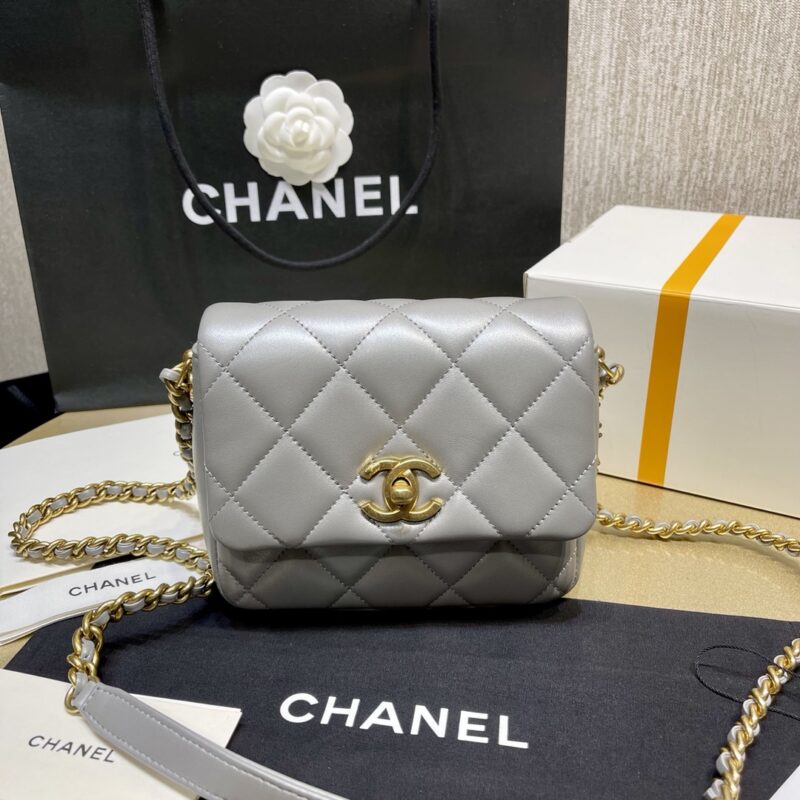 Chanel Chain Mini Flap Bag in Grey Leather
