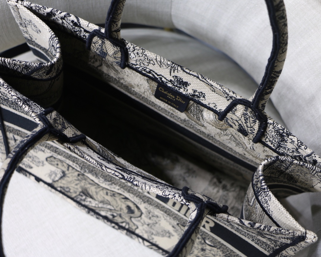 Dior Small Book Tote Bag in Black&White Tiger Embroidery - Image 9