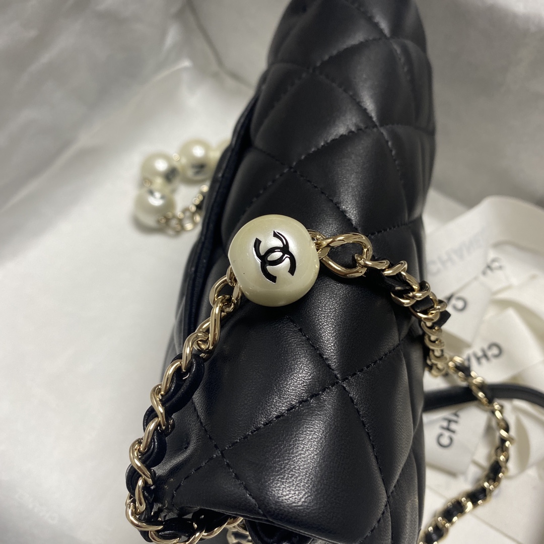 Chanel Pearl Chain Mini Flap Bag in Black - Image 8