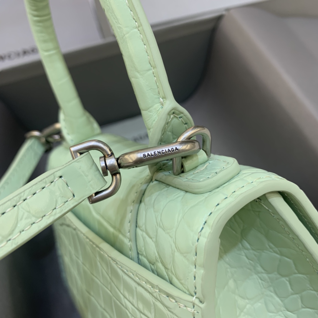 Balenciaga Mini Hourglass Bag in Mint Green Crocodile Pattern - Image 7