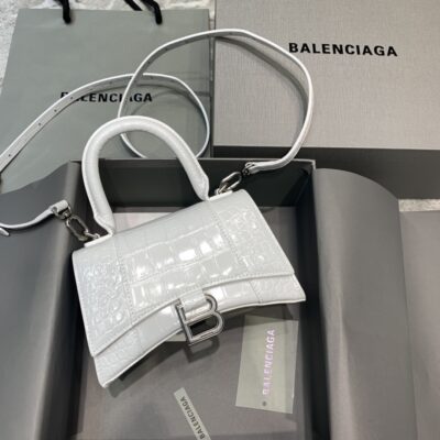 Balenciaga Mini Hourglass Bag in White Crocodile Pattern