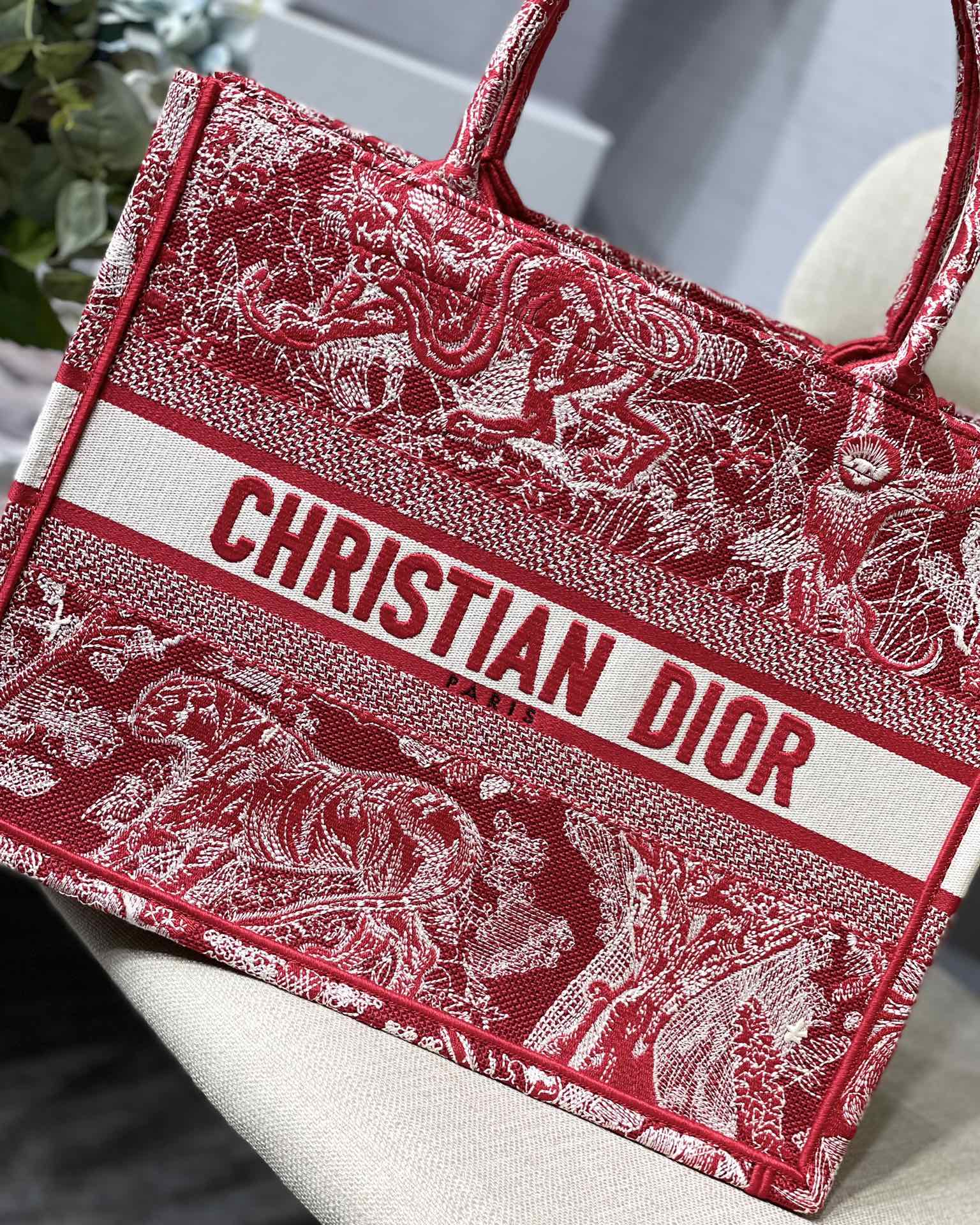 Dior Small Book Tote Bag in Red Tiger Embroidery - Image 6