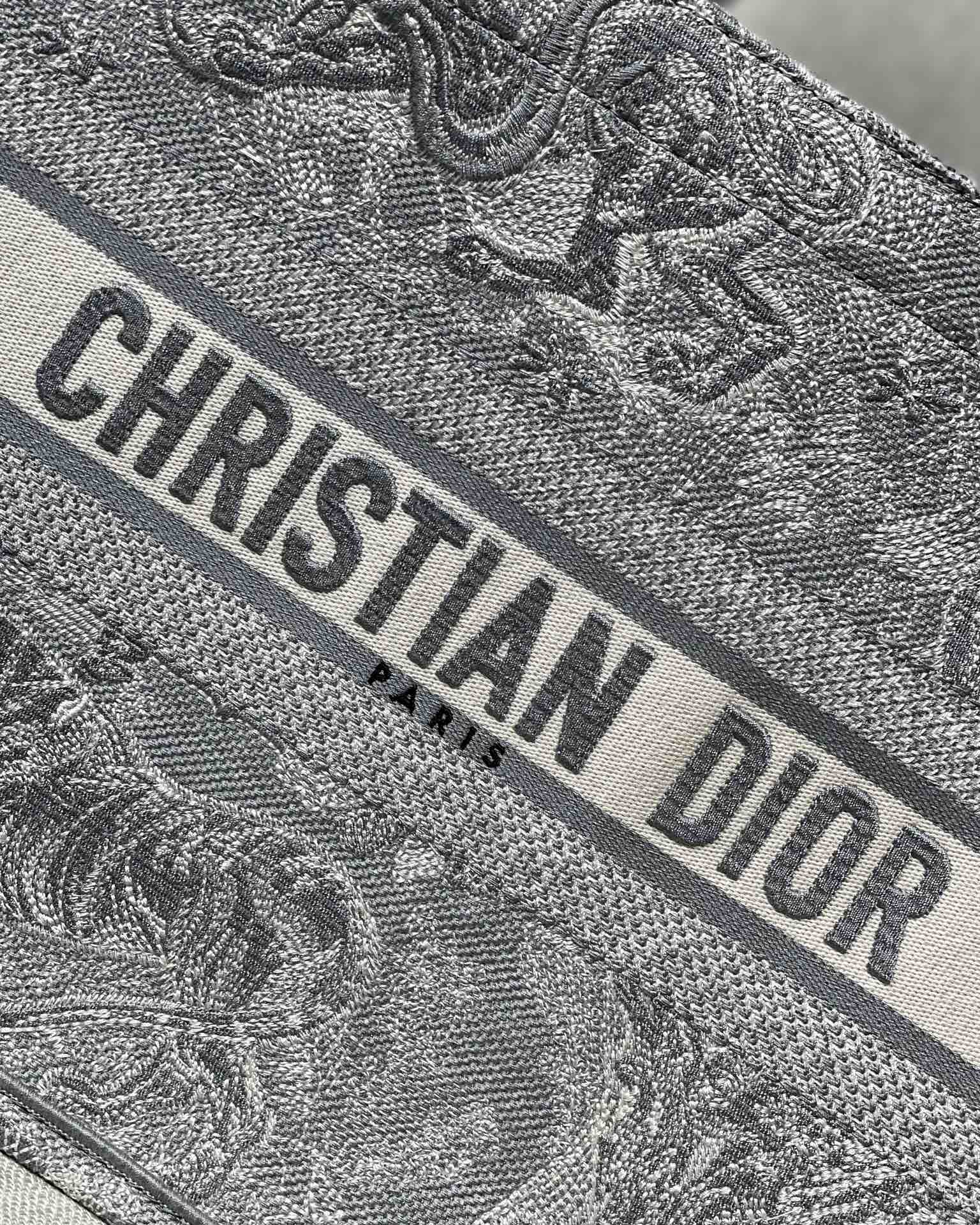 Dior Small Book Tote Bag in Grey Tiger Embroidery - Image 9