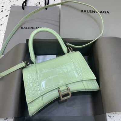 Balenciaga Small Hourglass Bag in Mint Green Crocodile Pattern