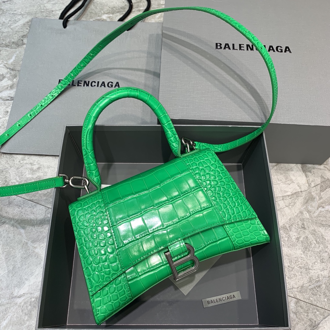 db9bf2_f92ab51e7f79437e84c00c7e331883d9mv2.jpg Balenciaga Small Hourglass Bag in Green Crocodile Pattern - Image 1