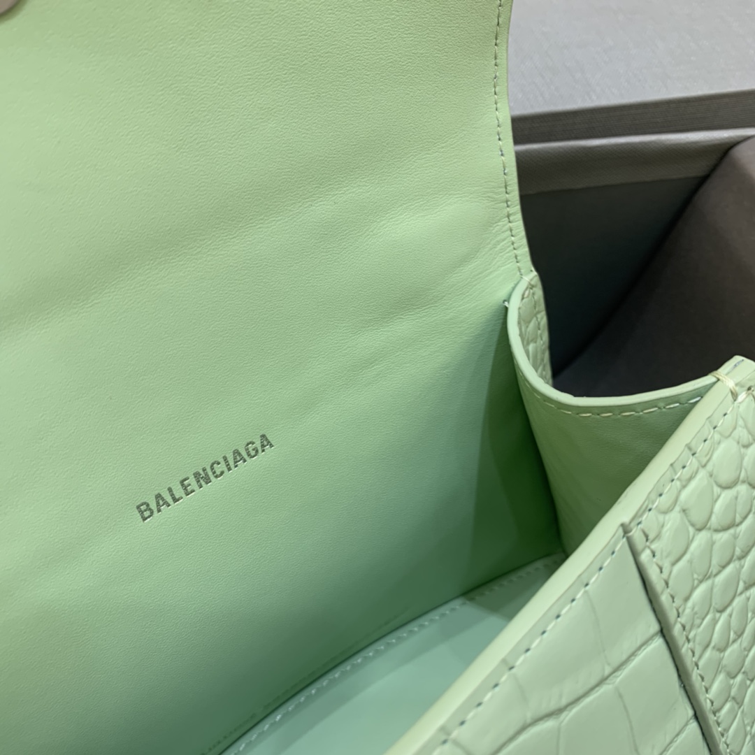 Balenciaga Mini Hourglass Bag in Mint Green Crocodile Pattern - Image 9