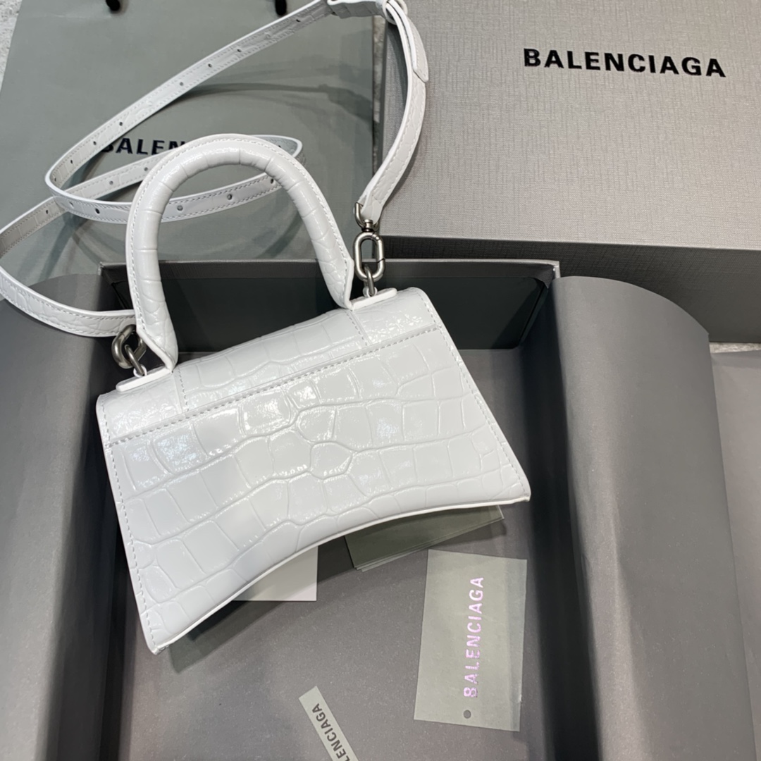 Balenciaga Mini Hourglass Bag in White Crocodile Pattern - Image 3