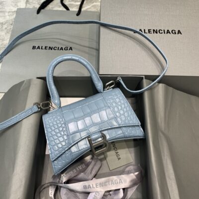 Balenciaga Mini Hourglass Bag in Haze Blue Crocodile Pattern