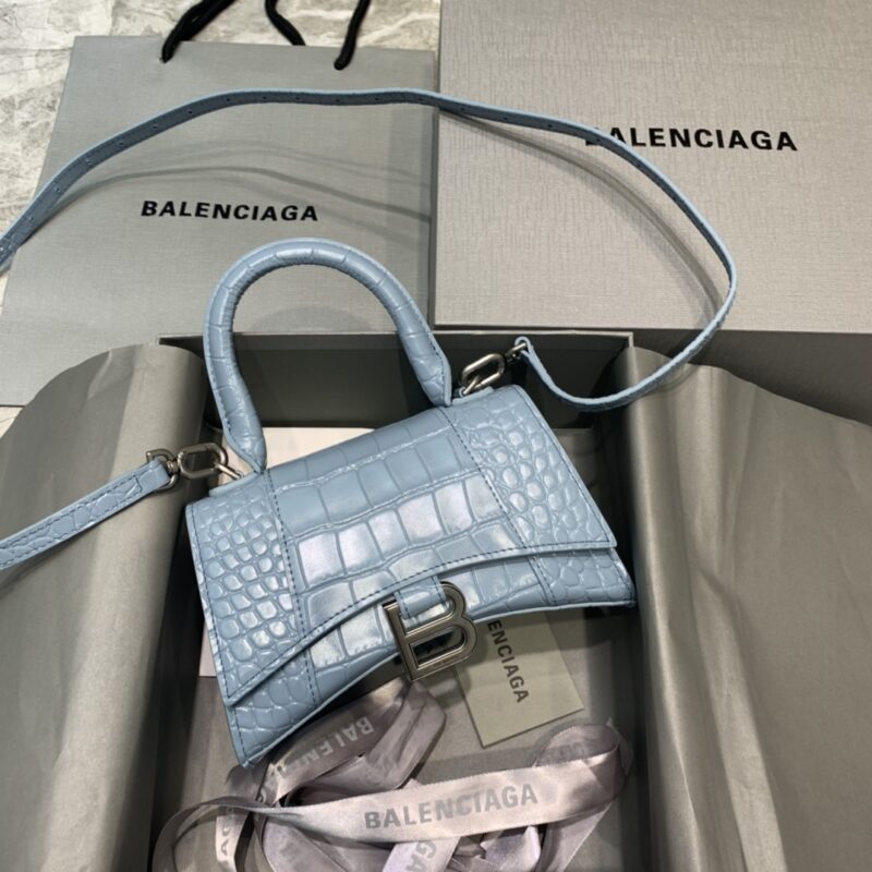 Balenciaga Mini Hourglass Bag in Haze Blue Crocodile Pattern