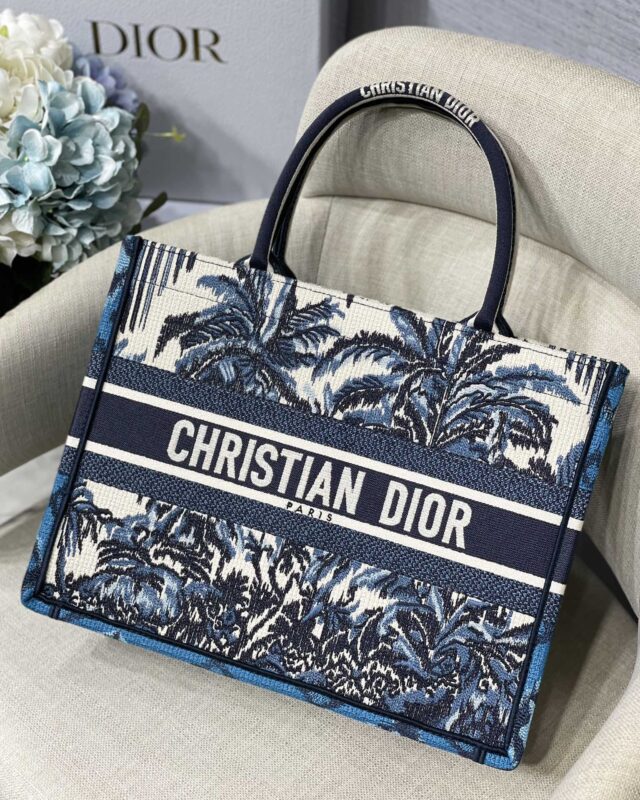 Dior Small Book Tote Bag in Coconut Tree Embroidery
