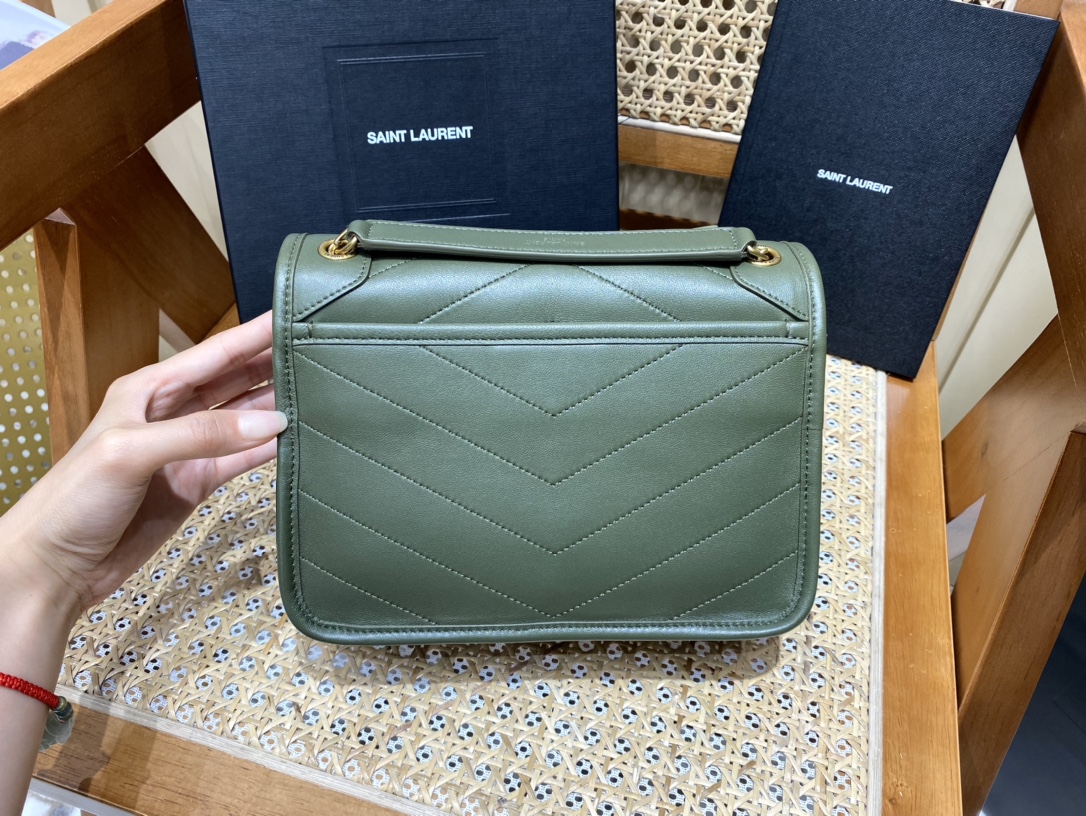 YSL Niki Baby in Lambskin 22 Olive Green - Image 3