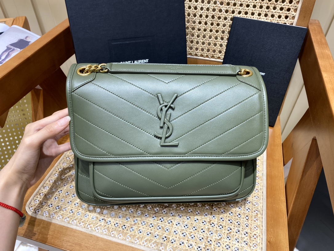 YSL Niki Baby in Lambskin 28 Olive Green