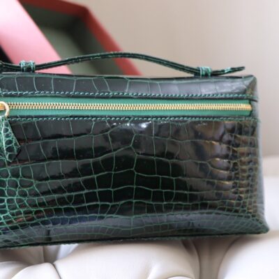 Loro Piana Malachite Green L19 Pouch in Glossy Crocodile Pattern