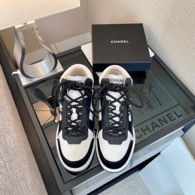 Chanel White Sneakers with Dark Grey Details