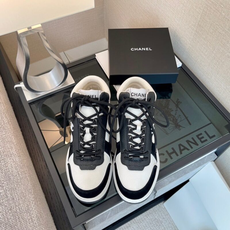 Chanel White Sneakers with Dark Grey Details