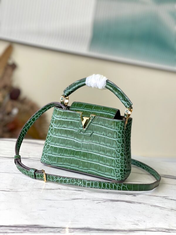 Louis Vuitton Capucines Mini Handbag in Green Crocodile Pattern