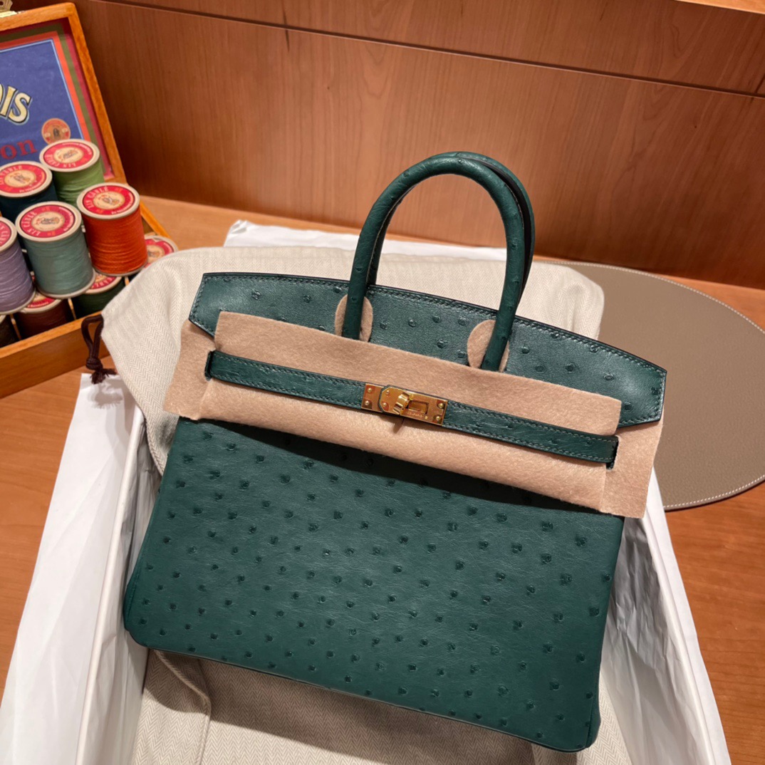 fb638e_0405d1eab2a44538ae017c2bea5b9aa5mv2.jpg Birkin 25 Ostrich Pine Green - Image 1