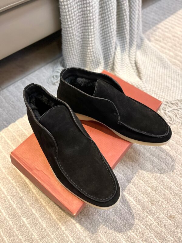 Loro Piana Laceless Black Suede Shoes