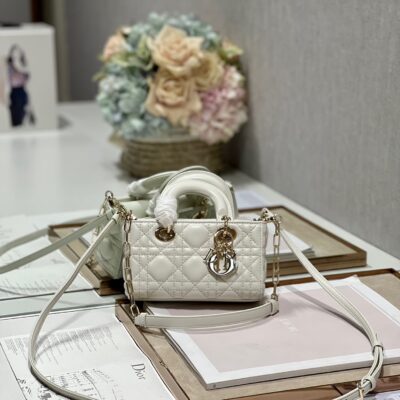 Lady D-joy Mini Bag in White Lambskin