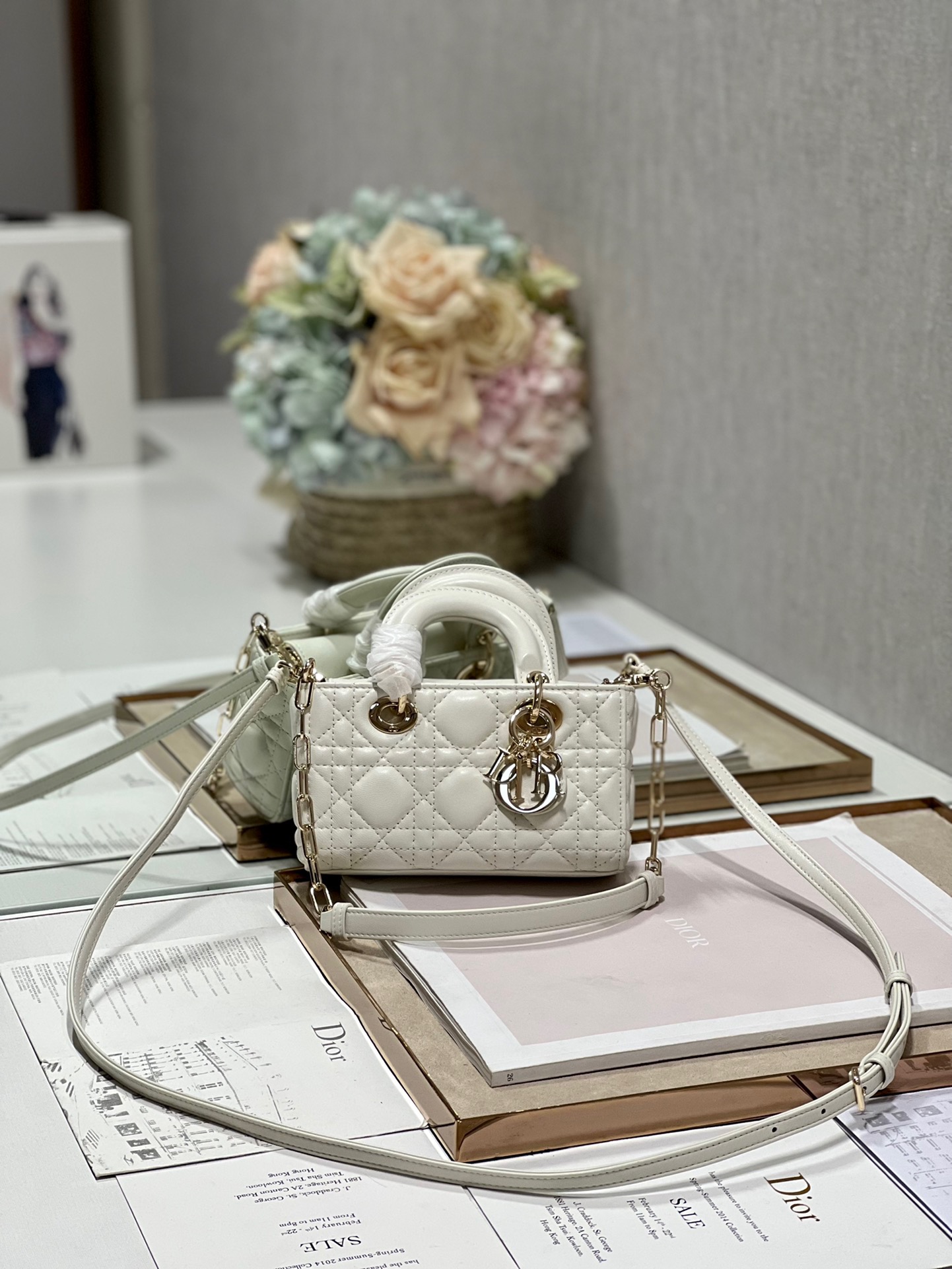 Lady D-joy Mini Bag in White Lambskin