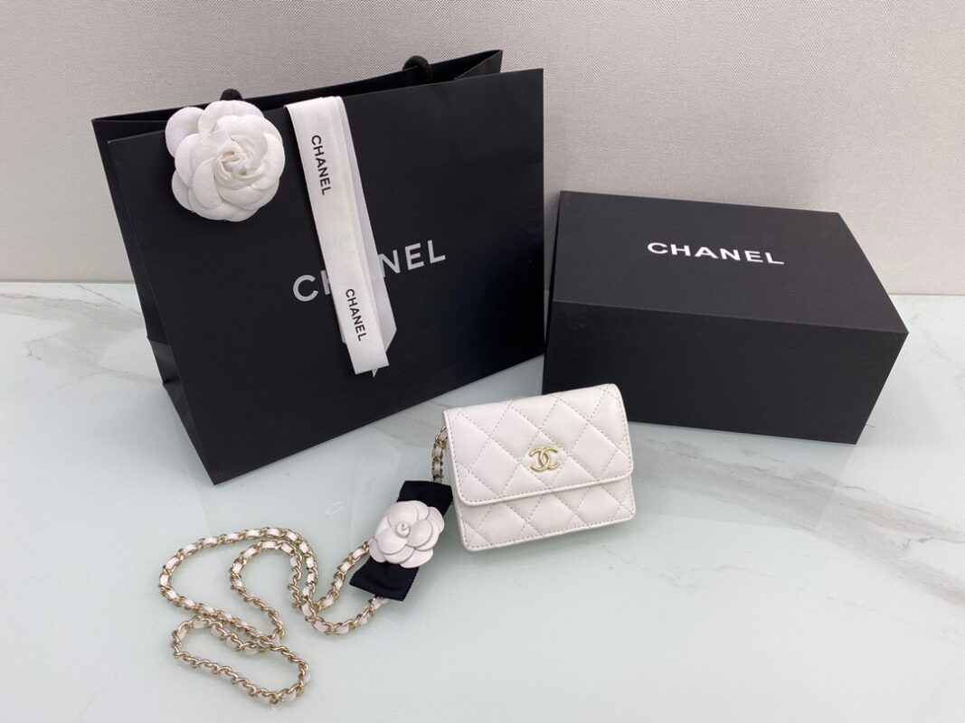 Chanel Camellia Bow Chain WOC Bag in White