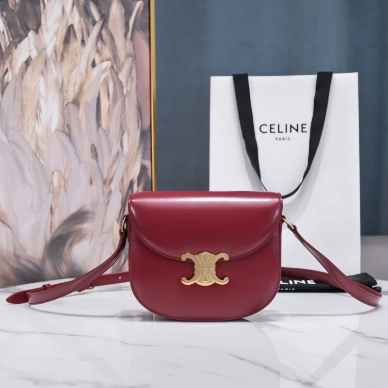 Celine Arc de Triomphe Saddle Bag in Wine Red Calfskin